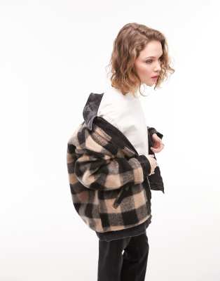 Topshop reversible check oversized denim jacket in washed black | ASOS