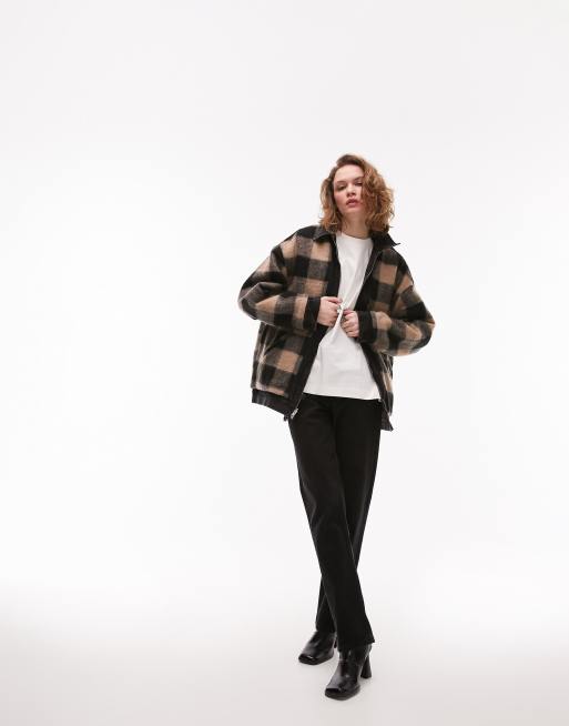 Topshop reversible check oversized denim jacket in washed black | ASOS