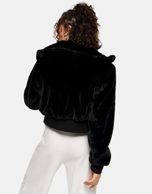 Black cropped faux hotsell fur jacket with hood