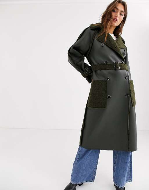 Faux Shearling Trench Coat