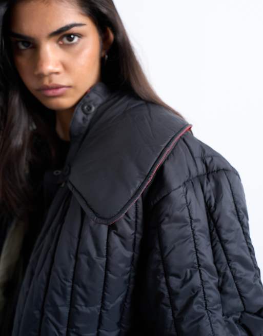 Topshop reversible fur collar hybrid bomber in green, 3 of 4