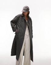 Topshop Collarless Quilted Coat in charcoal