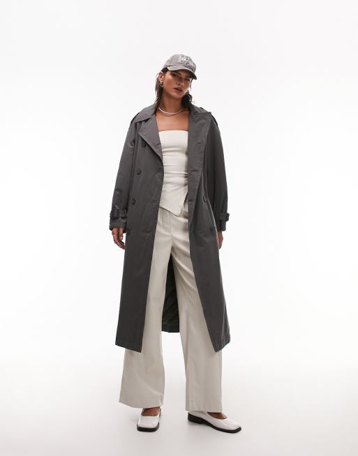 Topshop reversible long-line padded trench coat in charcoal