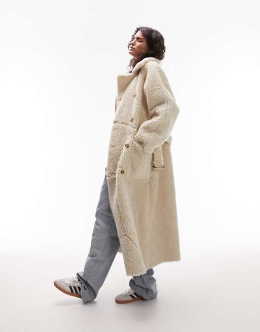 OVERSIZED REVERSIBLE SHEARLING COAT - BROWN / CREAM - COS