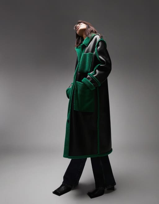 Topshop green borg clearance coat