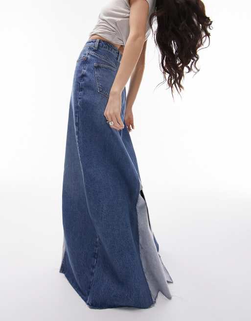 Topshop Reworked Gonna lunga di jeans blu medio