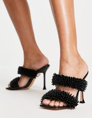 Topshop Rex beaded heeled sandal in black  - ASOS Price Checker