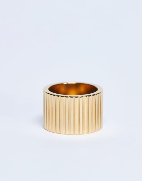 Topshop Rhodes waterproof stainless steel ring in gold tone - view 1