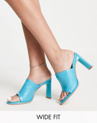 Topshop Wide Fit Rianna unlined round toe mule in teal - ASOS Price Checker