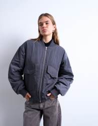 Topshop rib bomber jacket in slate