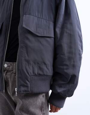Topshop rib bomber jacket in slate