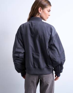 Topshop rib bomber jacket in slate