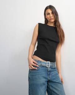 Rib boyfriend tank in black