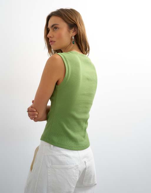 Topshop rib boyfriend tank in green, 3 of 4