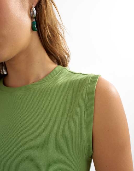 Topshop rib boyfriend tank in green, 4 of 4