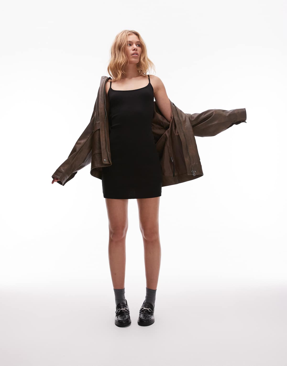 Topshop rib cami mini dress in black