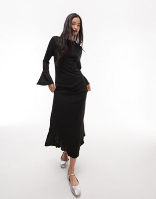 Topshop Rib Column Midi Dress In Black