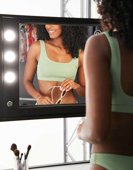 Topshop rib crop bikini top in khaki 
