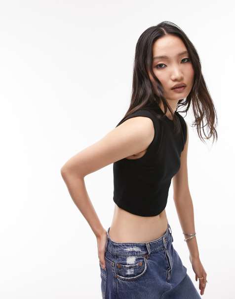 Black Cropped Tank Tops For Women