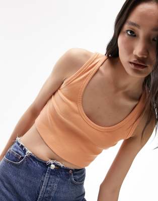 Topshop Rib Cropped Top In Orange In Orange
