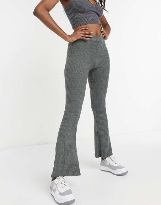 Topshop rib flare trousers in grey