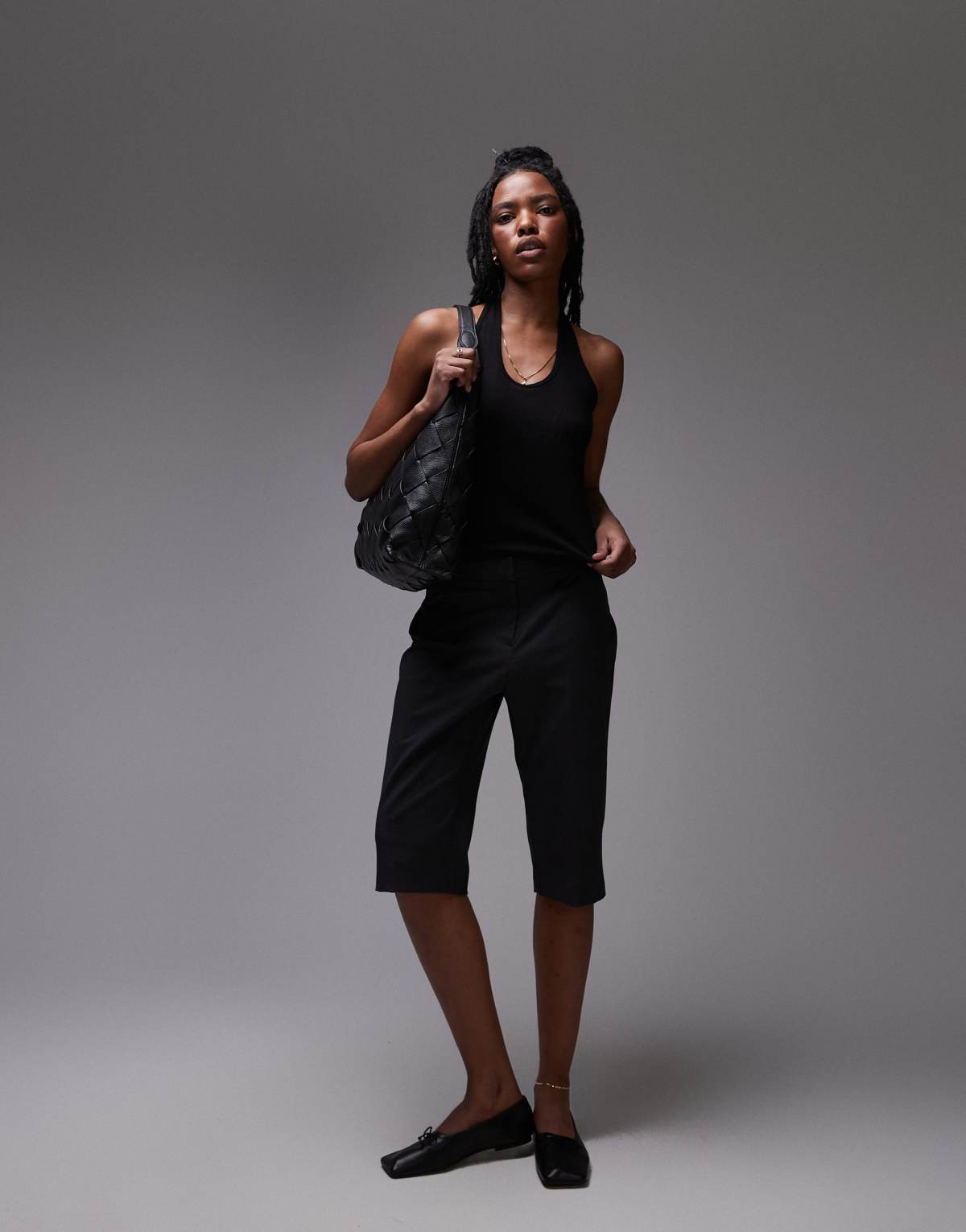 Topshop rib halter top in black