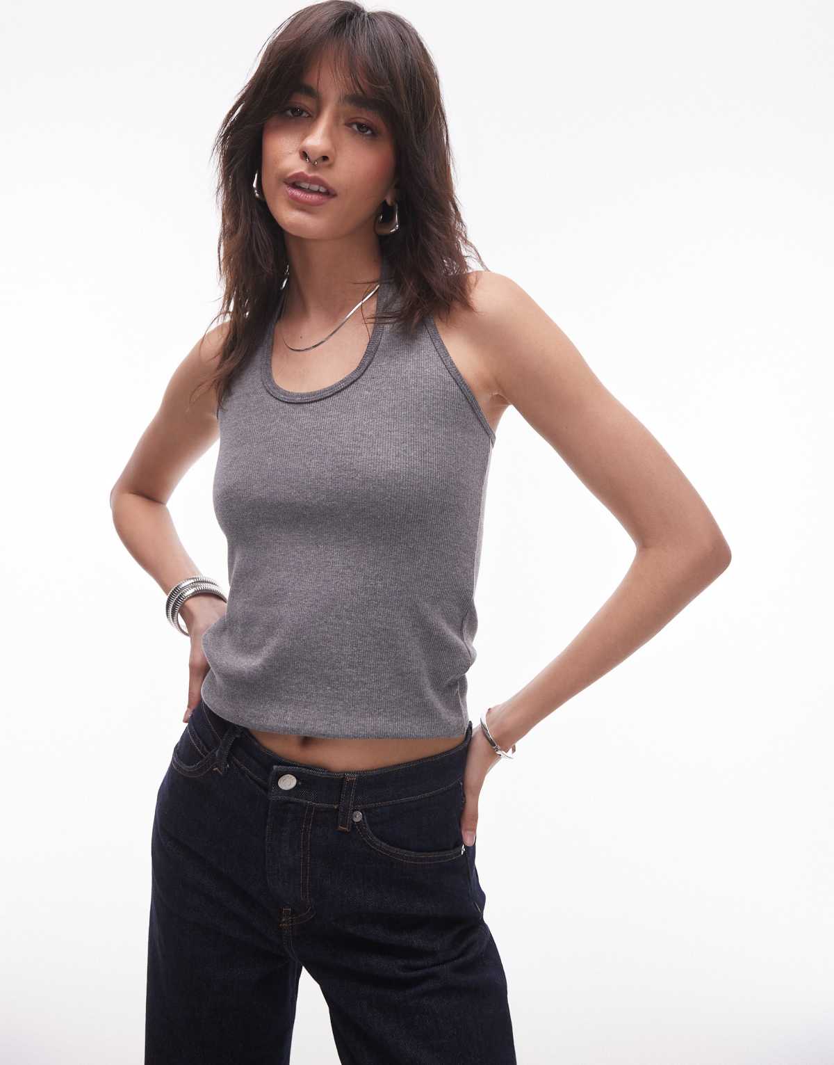 Topshop rib halter top  in grey marl