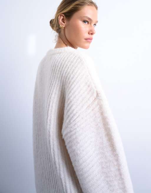 Topshop rib knit balloon sleeves sweater in ivory | ASOS