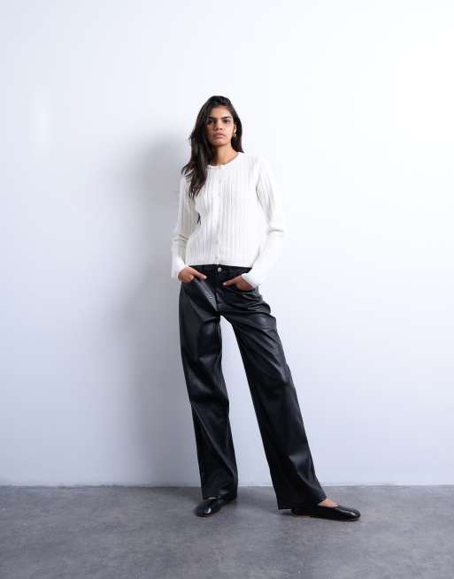Topshop rib knit button crew neck cardigan in white, 2 of 4
