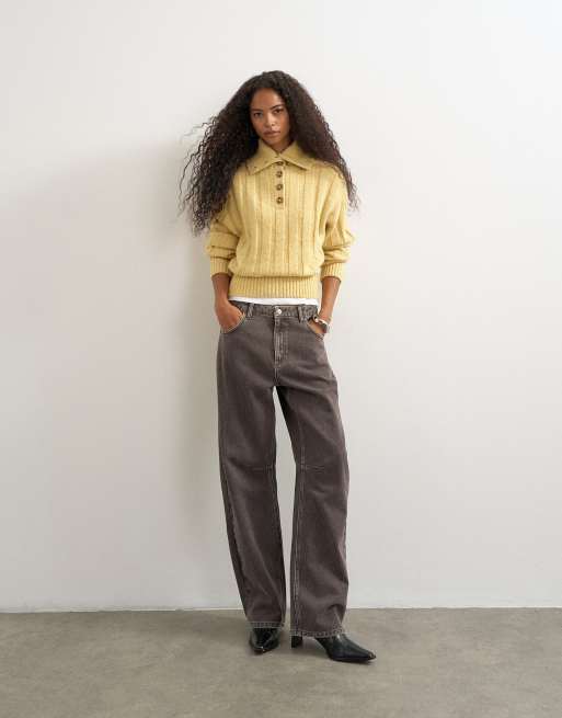 Topshop rib knit funnel neck sweater in eggnog, 2 of 4