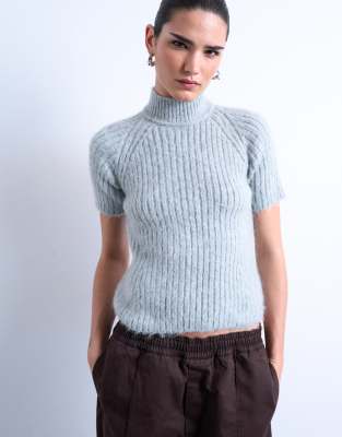 Topshop Rib Knit Short Sleeve T-shirt In Gray