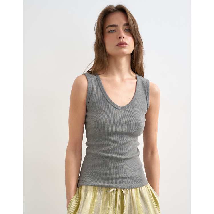 Topshop rib knit v-neck tank top in heather gray | ASOS