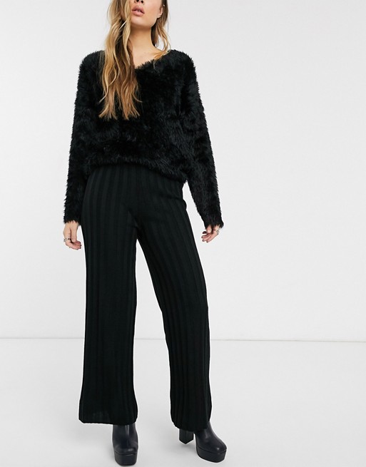 Topshop rib knitted trousers in black