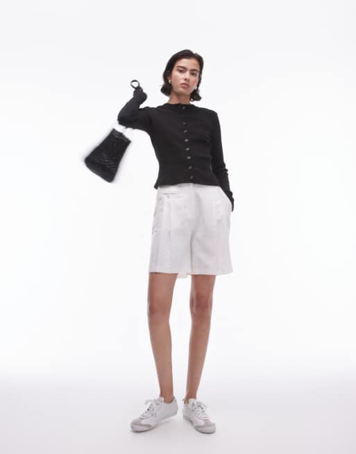 Topshop rib long sleeve micro cardigan in black | ASOS