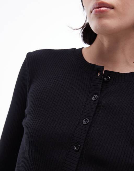 Topshop rib long sleeve micro cardigan in black | ASOS