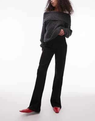 rib pin tuck straight leg pants in black