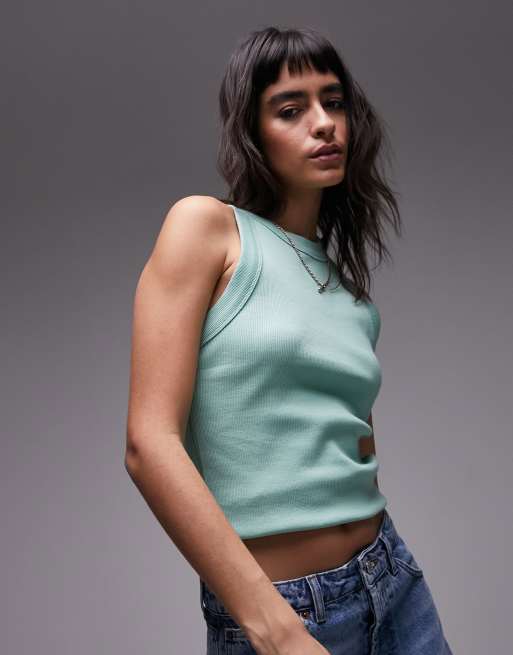 Topshop rib racer singlet in light green