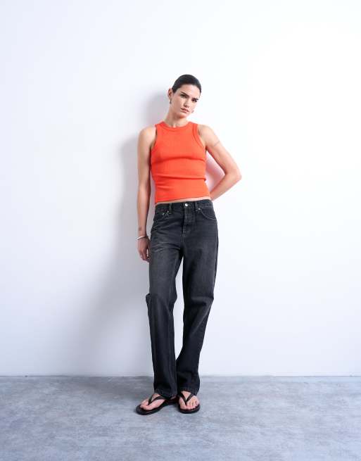 Topshop rib racer singlet in orange, 3 of 4