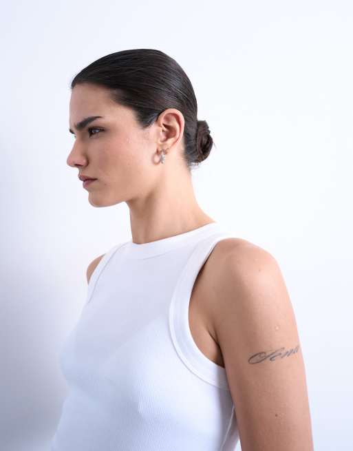Topshop rib racer singlet in white, 2 of 4