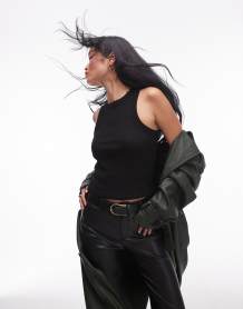 ASOS DESIGN leather look wide leg pants with fold over waist detail in burgundy