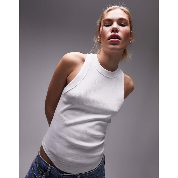 トップス Reee Topshop rib racer tank top in white | ASOS