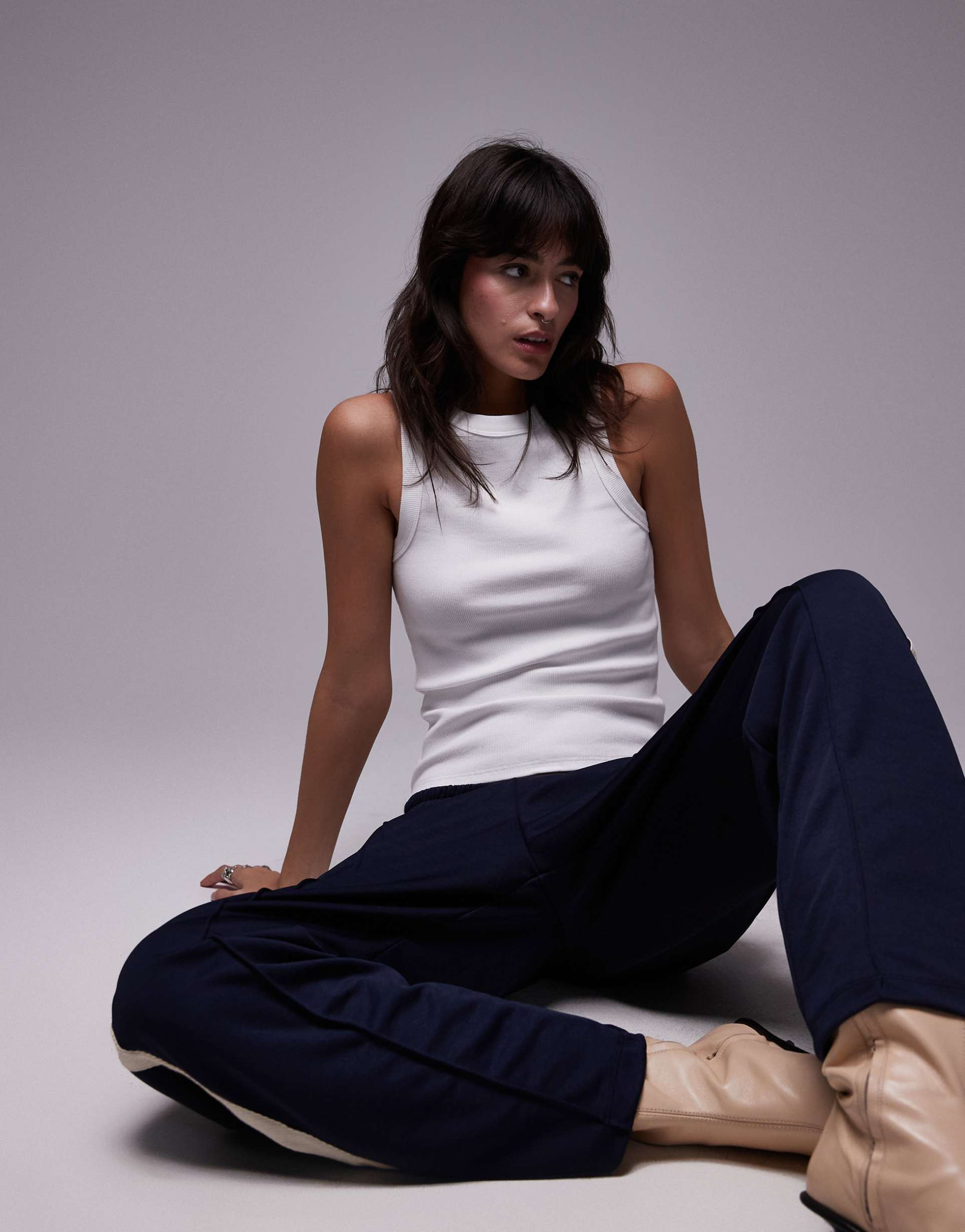 topshop rib racer tank top in white