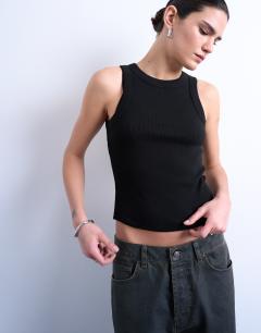 Model wearing Rib racer vest in black