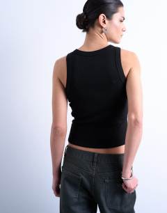 Model wearing Rib racer vest in black