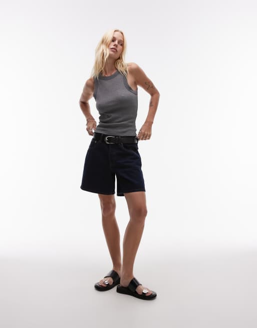 Topshop rib racer vest in charcoal marl