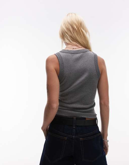 Topshop rib racer vest in charcoal marl