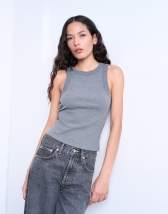 Topshop rib racer vest in grey marl