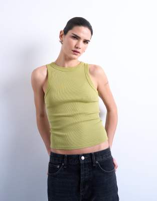 Topshop Women's Green Rib Racer Vest In Olive