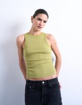 Topshop rib racer vest in olive green