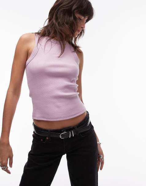 Topshop rib racer vest in pink - view 1